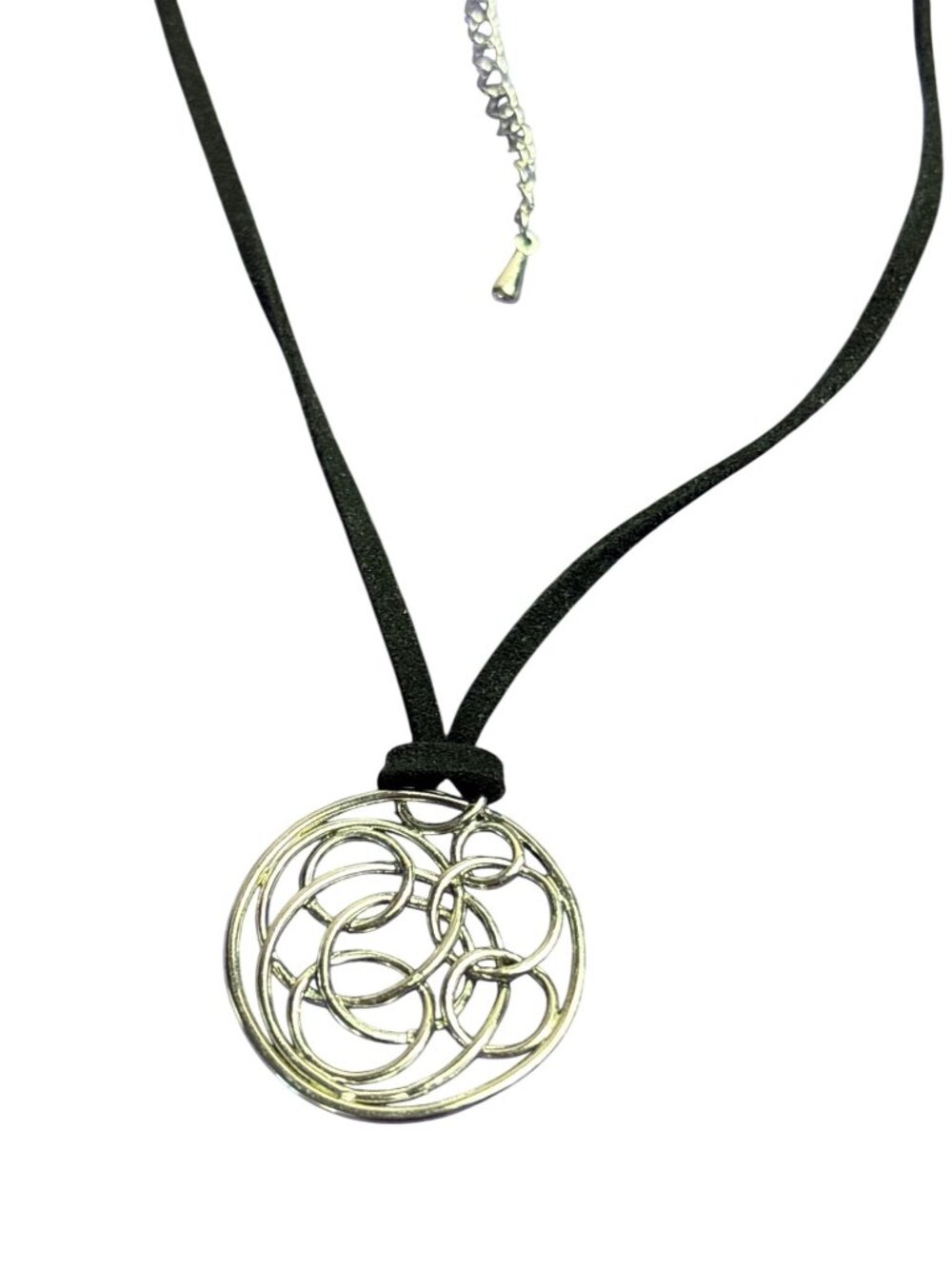 Lia Sophia Wired Caged In Necklace Silvertone Pendant Black Suede Cord 18-21 in